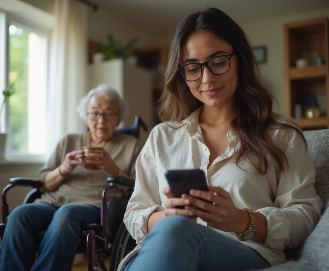 Entspannte Pflegekraft mit Hallo Claire App